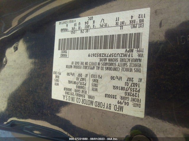 1999 FORD EXPLORER XLT/EDDIE BAUER/LIMITED VIN: 1FMZU35P7XZB52619