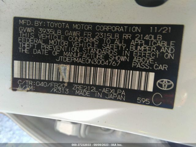 JTDEPMAE0N3004767 Toyota COROLLA LE