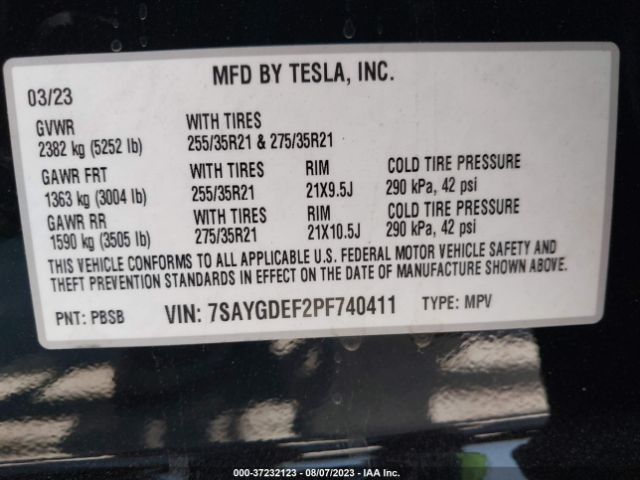 7SAYGDEF2PF740411 Tesla Model Y Performance