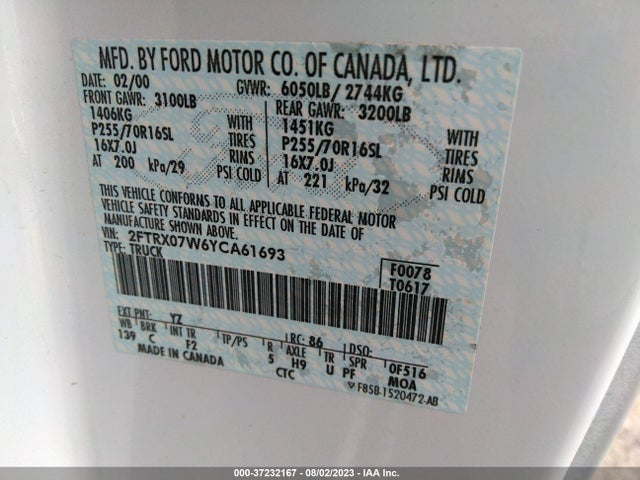2000 FORD F-150 XL/XLT/LARIAT VIN: 2FTRX07W6YCA61693