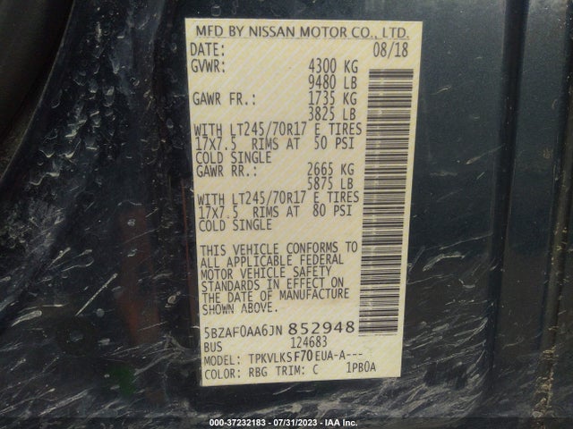2018 Nissan NV, VIN: 5BZAF0AA6JN852948