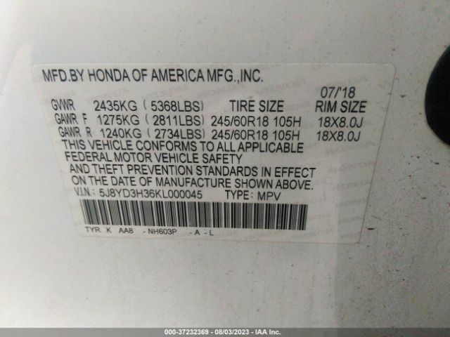 5J8YD3H36KL000045 Acura MDX