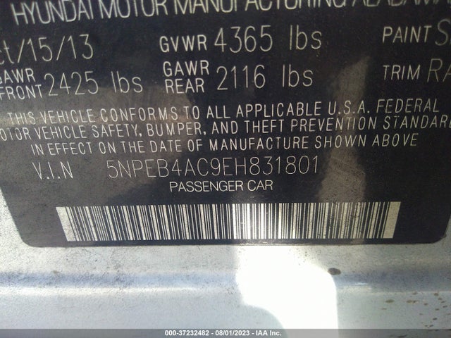 Hyundai SONATA GLS 2014 5NPEB4AC9EH831801 Image 10