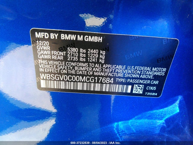 2021 BMW M8, VIN: WBSGV0C00MCG17684
