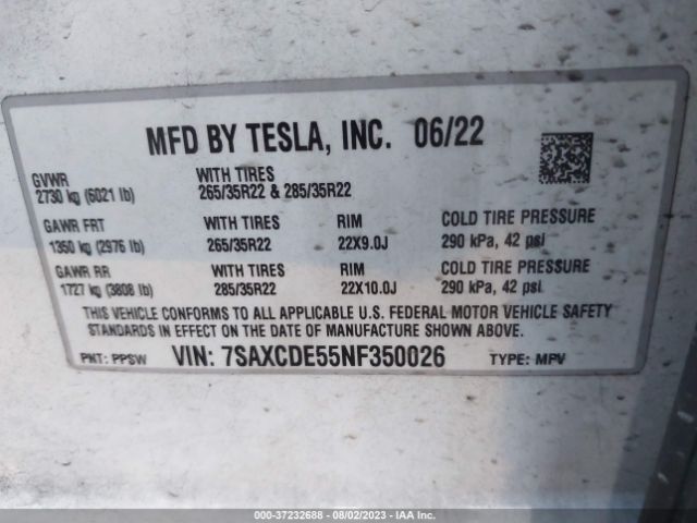 7SAXCDE55NF350026 Tesla MODEL X