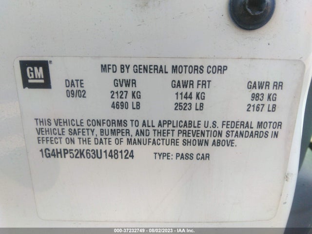 2003 BUICK LESABRE CUSTOM VIN: 1G4HP52K63U148124