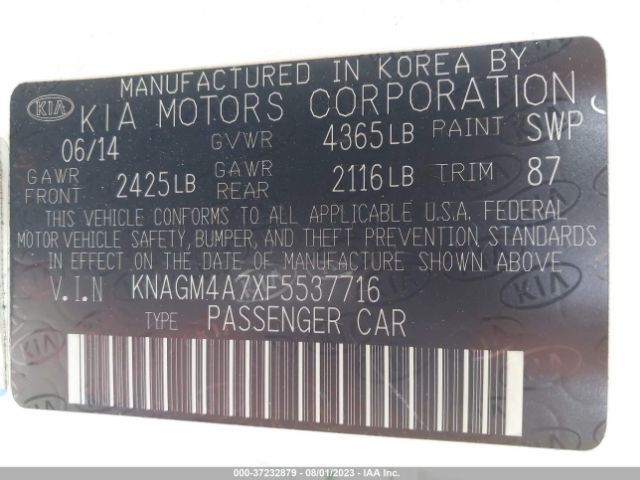KNAGM4A7XF5537716 KIA Optima Lx
