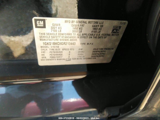 GMC YUKON SLT 2016 1GKS1BKC8GR213443 Image 9