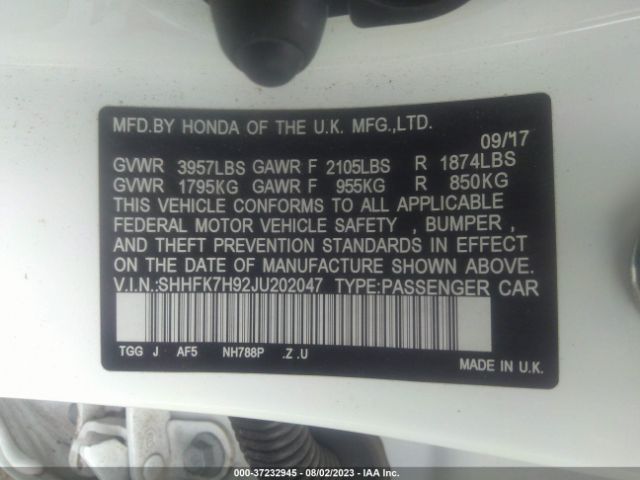 SHHFK7H92JU202047 Honda Civic Hatchback Sport Touring