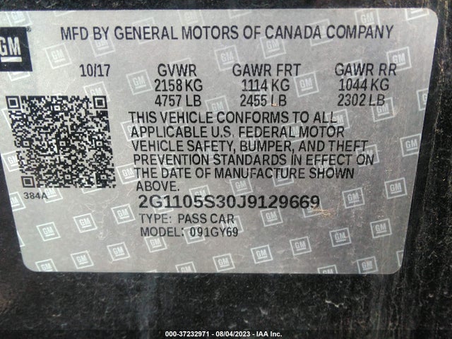 Chevrolet IMPALA 1LT 2018 2G1105S30J9129669 Image 9