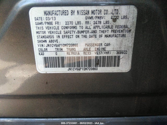 2013 INFINITI G37 SEDAN JOURNEY VIN: JN1CV6AP1DM720860