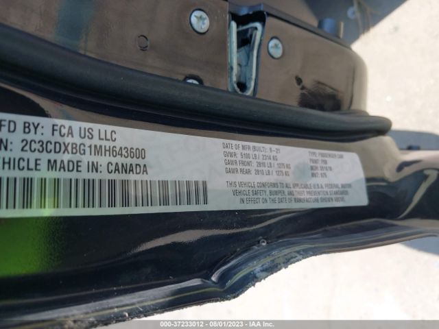 2C3CDXBG1MH643600 Dodge Charger Sxt Rwd