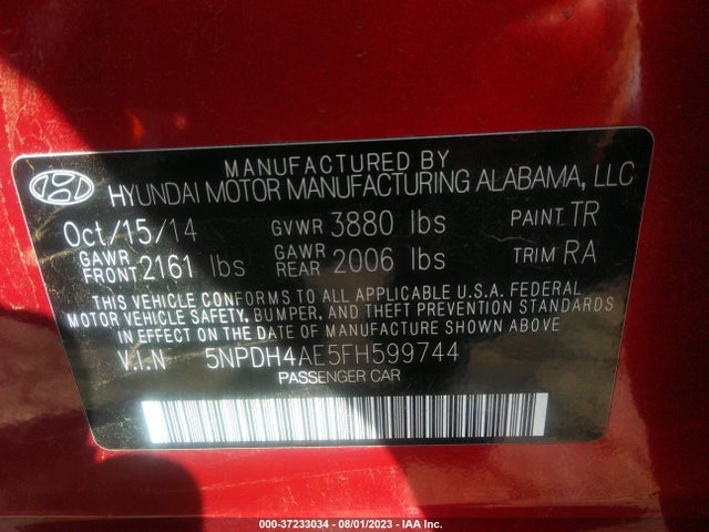 Hyundai ELANTRA SE 2015 5NPDH4AE5FH599744 Image 9