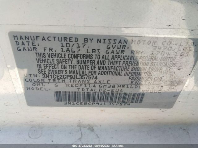 3N1CE2CP9JL357574 Nissan Versa Note Sv