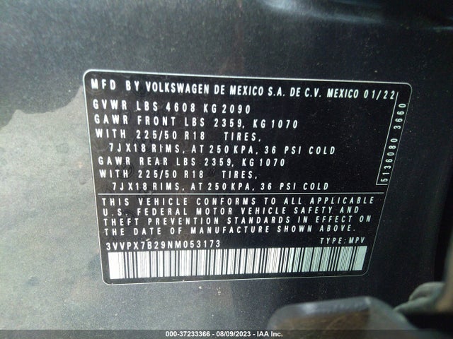 3VVPX7B29NM053173 Volkswagen TAOS SE