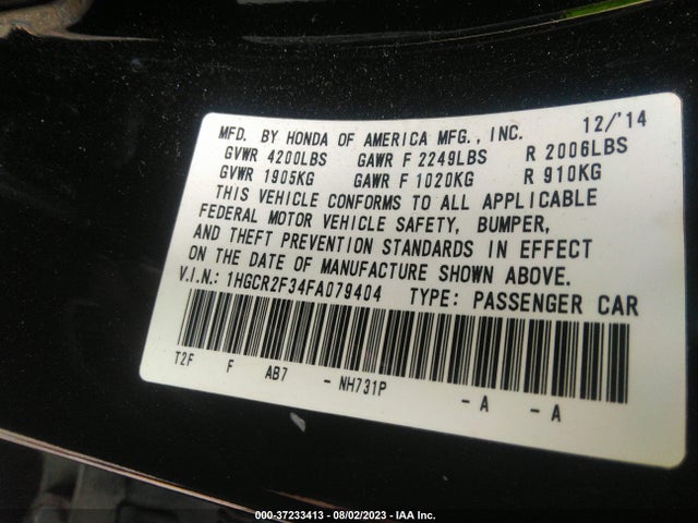 Honda Accord Sedan Lx 2015 1HGCR2F34FA079404 Image 9