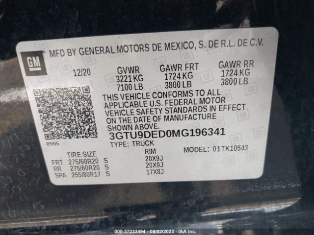 3GTU9DED0MG196341 GMC Sierra 1500 Slt