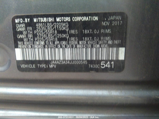 JA4AZ3A34JJ000545 Mitsubishi Outlander Es/se/sel/le
