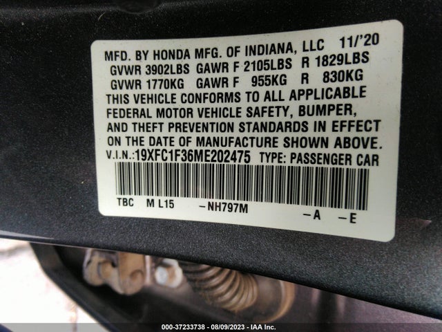 Honda Civic Sedan Ex 2021 19XFC1F36ME202475 Image 15
