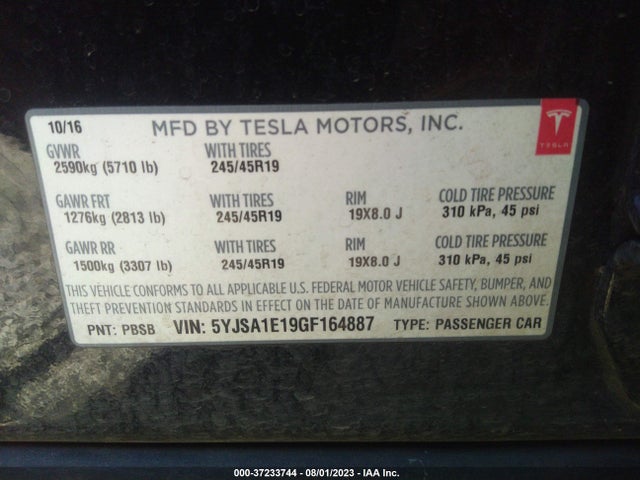 5YJSA1E19GF164887 Tesla Model S 70 Kwh