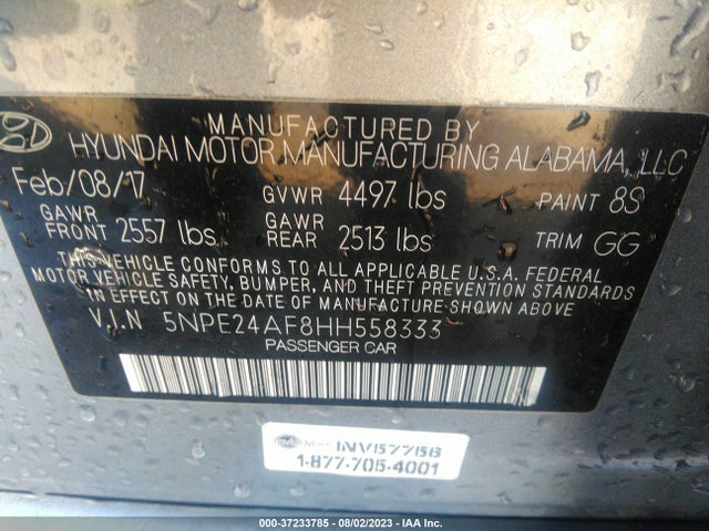 2017 HYUNDAI SONATA 2.4L VIN: 5NPE24AF8HH558333