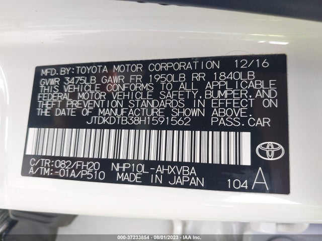 2017 Toyota Prius, VIN: JTDKDTB38H1591562