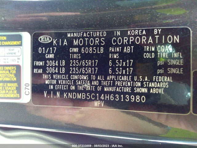 KIA SEDONA LX 2017 KNDMB5C14H6313980 Image 9