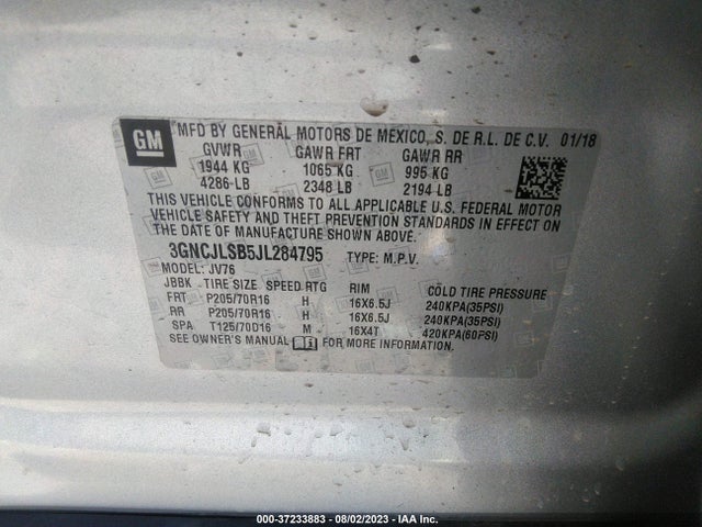 Chevrolet Trax Lt 2018 3GNCJLSB5JL284795 Image 9