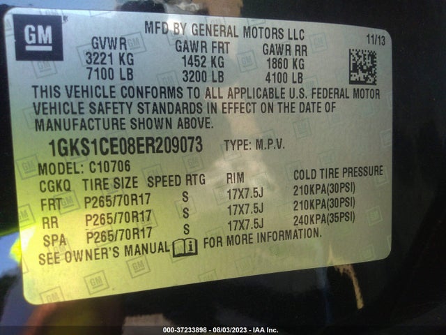 1GKS1CE08ER209073 GMC YUKON SLT