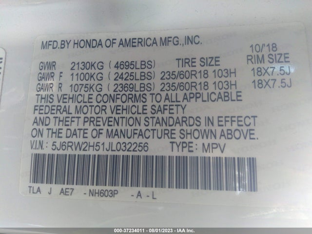 2018 HONDA CR-V EX VIN: 5J6RW2H51JL032256
