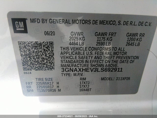 Chevrolet EQUINOX LS 2020 3GNAXHEV3LS692911 Image 9