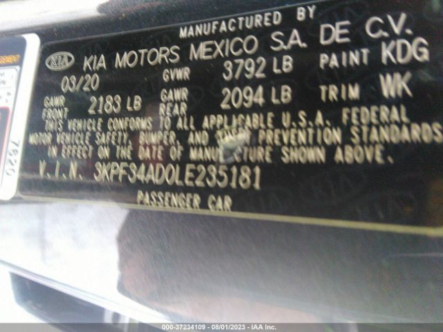 3KPF34AD0LE235181 KIA Forte Gt-line