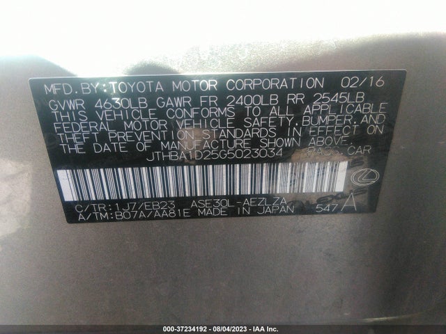 JTHBA1D25G5023034 Lexus IS 200T