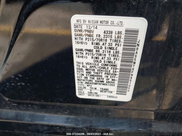 JN8AS5MTXFW651050 Nissan Rogue Select S