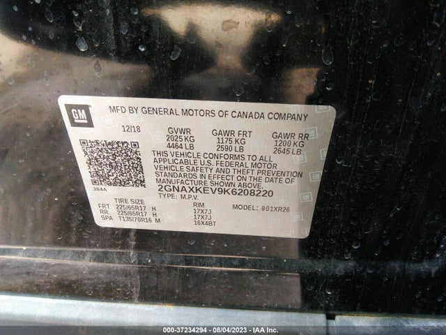 Chevrolet EQUINOX LT 2019 2GNAXKEV9K6208220 Image 9