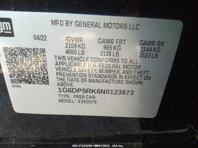 2022 Cadillac CT5, VIN: 1G6DP5RK6N0123973