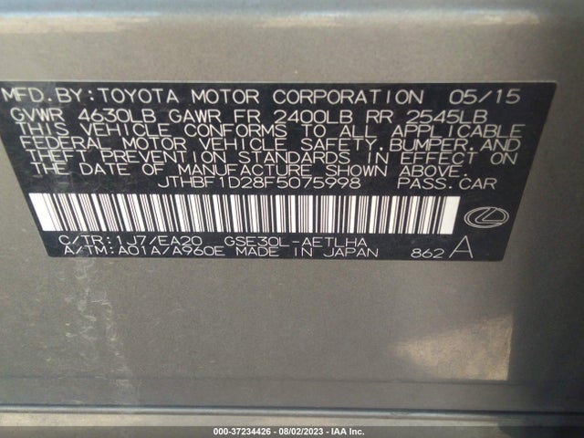 Lexus IS 250 2015 JTHBF1D28F5075998 Image 15
