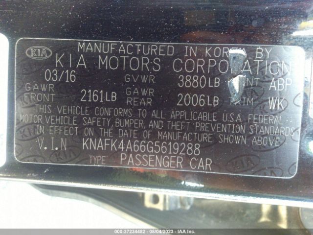 KNAFK4A66G5619288 KIA FORTE LX