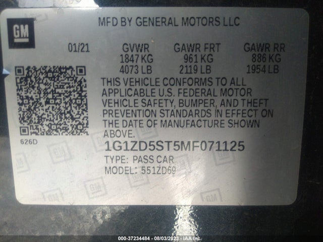 Chevrolet MALIBU LT 2021 1G1ZD5ST5MF071125 Image 9