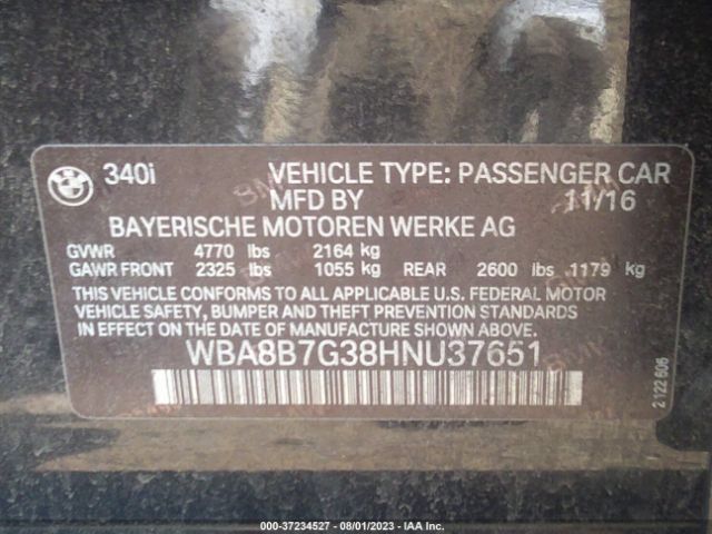 WBA8B7G38HNU37651 BMW 3 Series 340i Xdrive