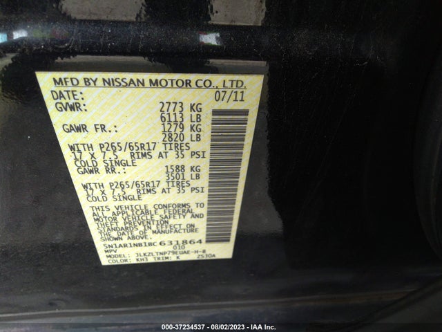 2011 NISSAN PATHFINDER SILVER VIN: 5N1AR1NB1BC631864
