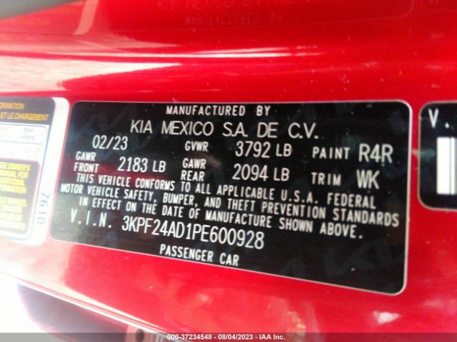 3KPF24AD1PE600928 KIA Forte Lxs