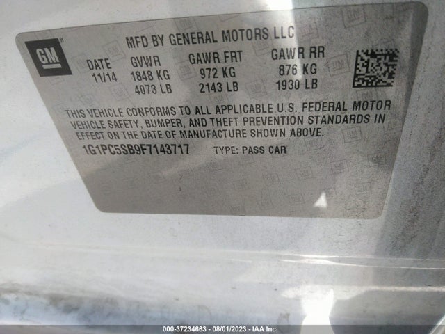 Chevrolet CRUZE LT 2015 1G1PC5SB9F7143717 Image 9