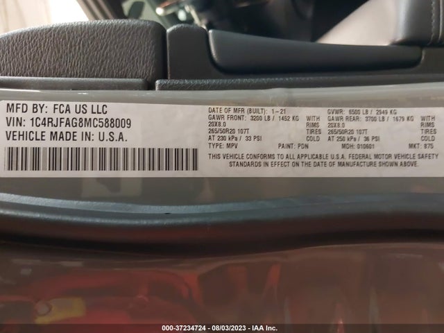 1C4RJFAG8MC588009 Jeep Grand Cherokee Laredo X 4x4