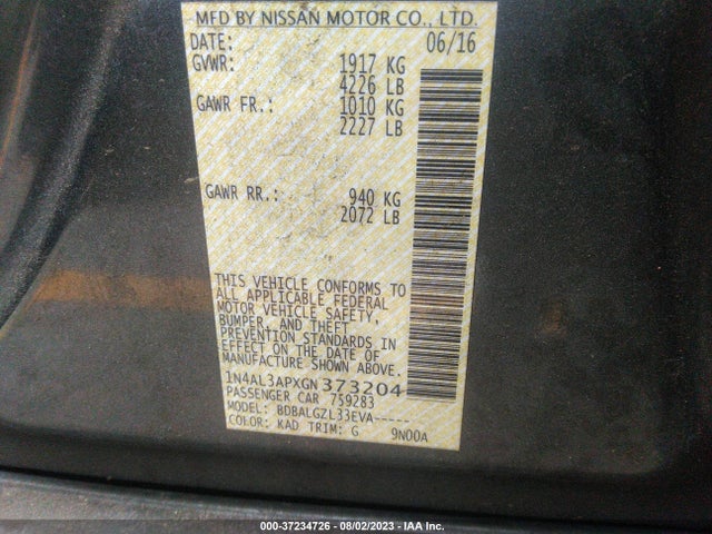 Nissan ALTIMA 2.5 2016 1N4AL3APXGN373204 Image 9