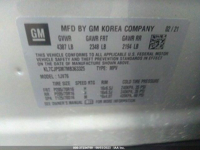 Chevrolet Trax Lt 2021 KL7CJPSM7MB363325 Image 9