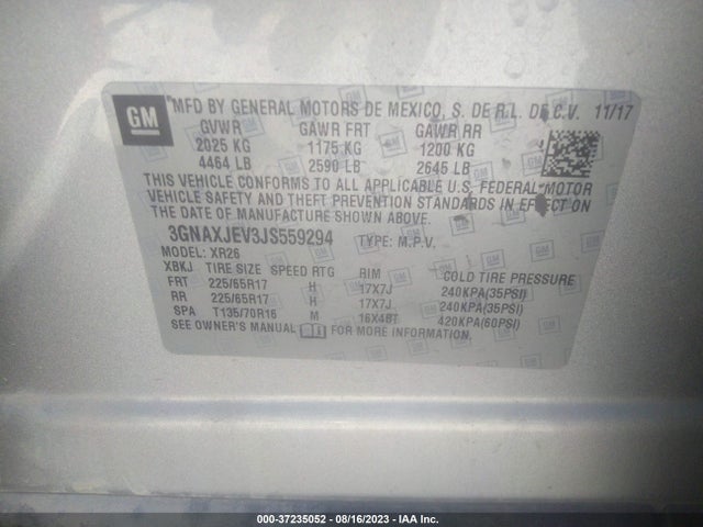 Chevrolet EQUINOX LT 2018 3GNAXJEV3JS559294 Image 9