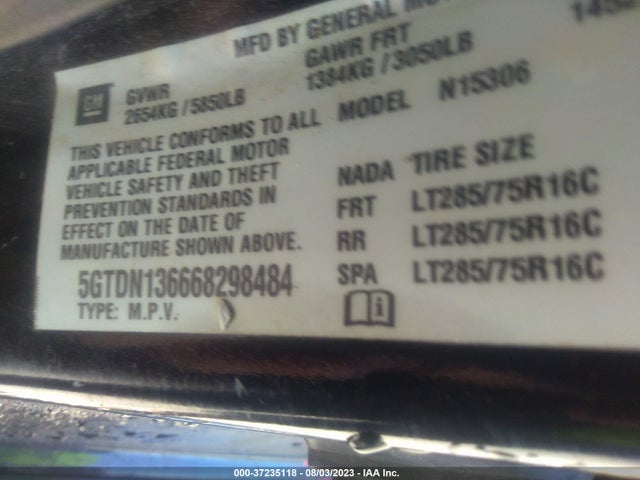 2006 HUMMER H3 VIN: 5GTDN136668298484
