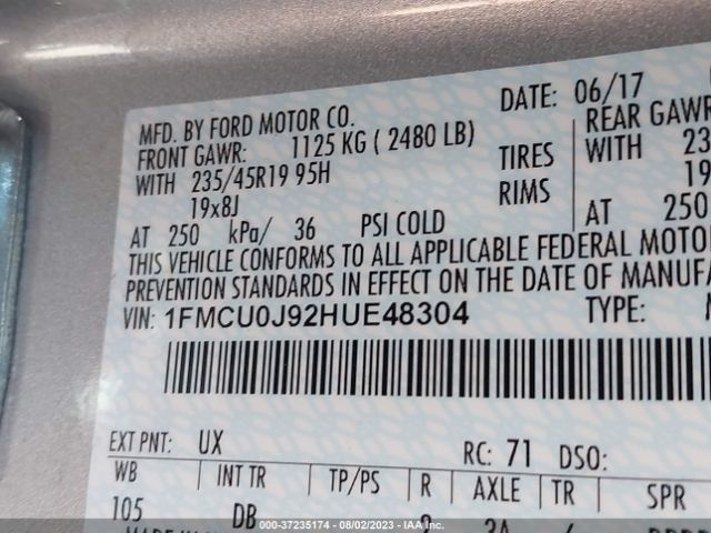 1FMCU0J92HUE48304 Ford Escape Titanium