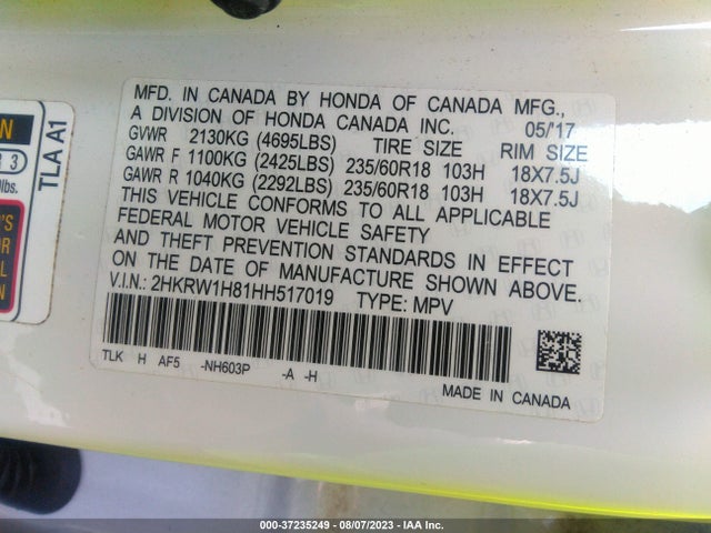 Honda Cr-v Ex-l 2017 2HKRW1H81HH517019 Image 9